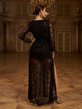 V-neck Wrap Hem Sequin Maxi Dress